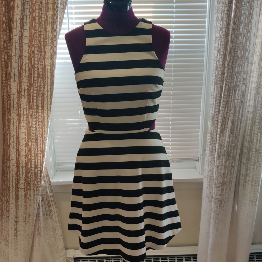 Striped Black and White Sleeveless Dress